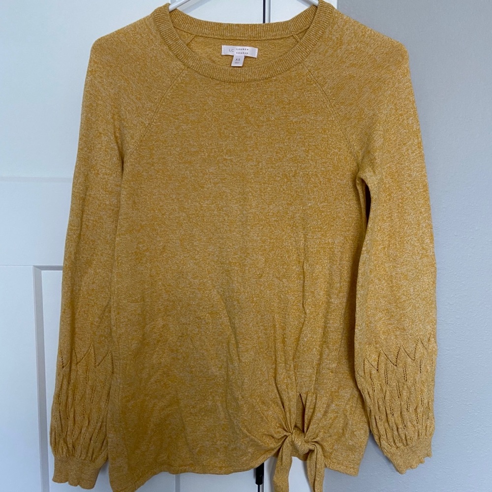 Lauren Conrad mustard yellow tie sweater
